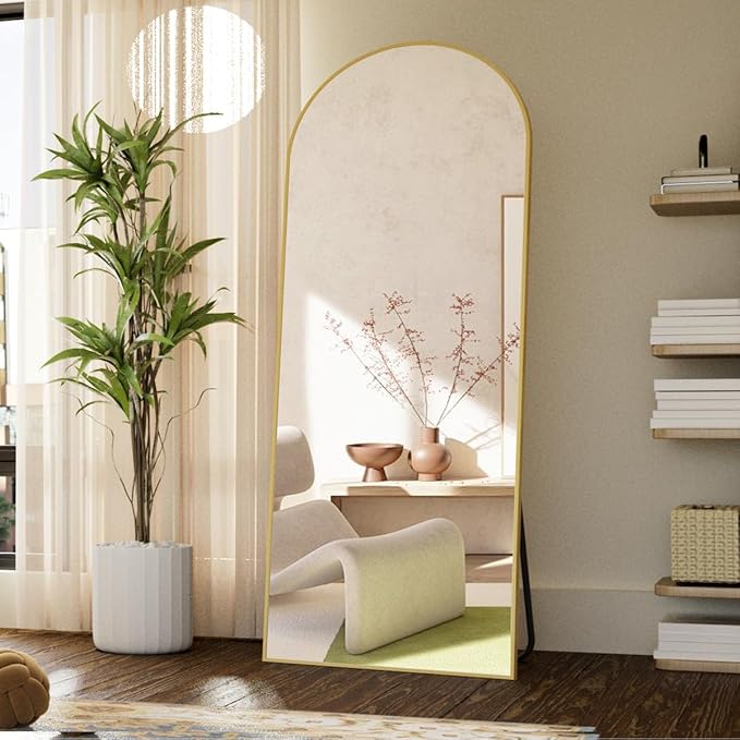Koonmi Full Length Mirror, 65"x24" Arched Gold Mirror Full Length, Standing Hanging or Leaning Full Body Mirror with Aluminum Alloy Frame for Living Room and Bedroom