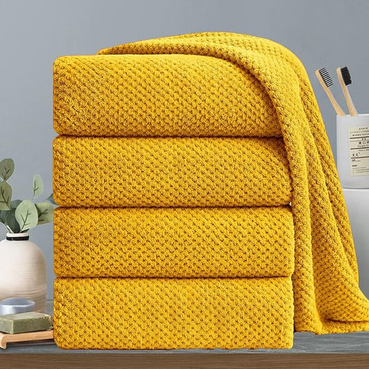 Extra Large Bath Towels Set 35x70 Inches - Yellow Luxury 600 GSM Oversized Bath Sheet Towel,Ultra Soft Microfiber - Quick Dry,Highly Absorbent Shower Towels Spa Hotel Bathroom Towel Set (4-Pack)