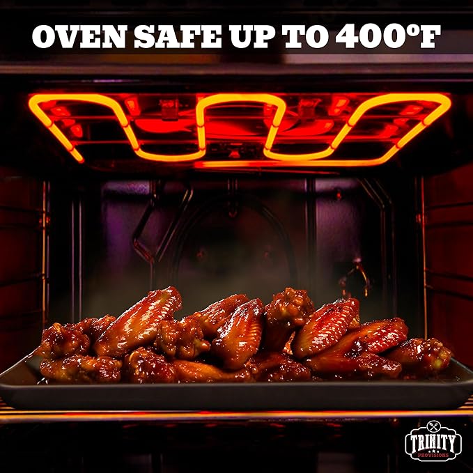 Trinity Provisions Meat Resting Pan - With Wire Rack and Silicone Baking Mat - Dishwasher and Oven Safe Stainless Steel, for Cooking and Cooling Steak, BBQ, Bacon, & More