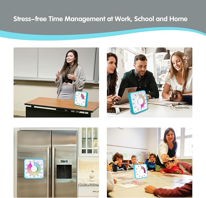 Visual Timer 7.5 inch; 60 Minute 1 Hour Countdown Timer for Kids Classroom Home Office Meeting, Mechanical Countdown Clock for Exam Time Management Magnetic, Sky Blue with Colorful Disc White Knob