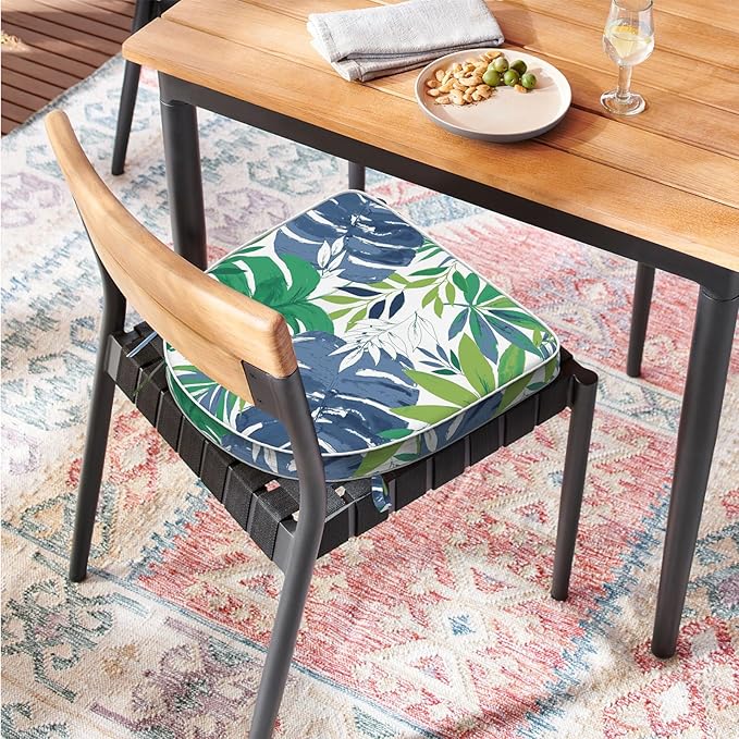 Set of 2 Outdoor Chair Cushions 19"x19"x2",Water Repellent Patio Seat Cushion with Ties and Removable Covers,Dining Chair Cushions for Indoor Kitchen and Patio Furniture,Islamorada Blue Green