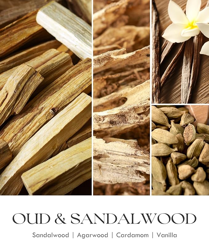 AOOVOO Scented Candles for Men - Large 22oz 120 Hours of Burn Time, Oud & Sandalwood Candles for Home Scented | Crackling Wood Wick Soy Candle | Strong Fragranced Black Candle Gift for Women & Men