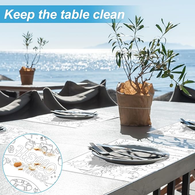 150 PCs Hello Summer Placemats Beach Theme Disposable Paper Placemats 14.2 * 10.2 Inch Coloring Sheets Bulk Disposable Dining Table Mats Party Holiday Table Decorations for Kids