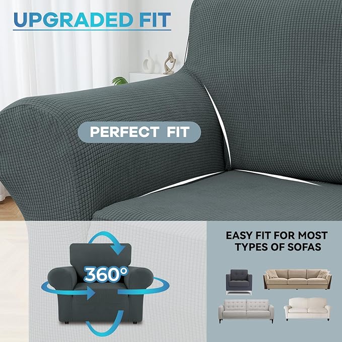 LURKA Stretch Chair Sofa Slipcovers 1 Piece Couch Covers for Sofa Furniture Protector Full Sofa Covers with Elastic Bottom for Kids and Dog (Small, Grey)