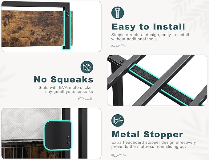 EnHomee King Size Bed Frame with 6 Storage Drawers King Bed Frame and Headboard, Storage Bed with Charging Station, No Noise,No Box Springs Needed,Vintage Brown