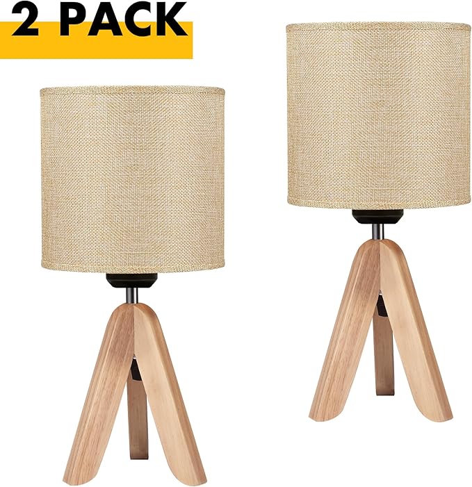 Hamilyeah Lamps for Night Stands Set of 2, Bedside Lamps with Gold Fabric Shade, Modern Table Lamps for Living Room with On/Off Switch, Simple Desk Lamps for Bedroom