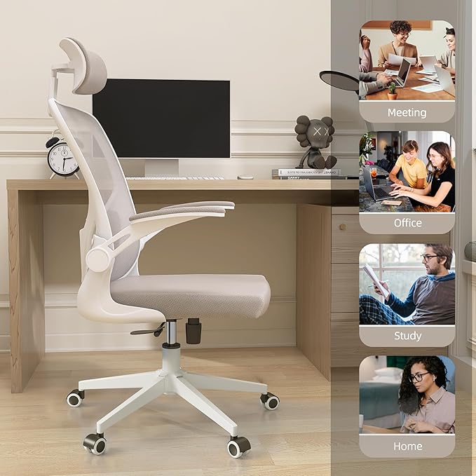 Ergonomic Office Chair, High Back Desk Chair with 2D Headrest, Mesh Office Chair with Flip-Up Arms, Up&Down Lumbar Support, 90-135° Tilt Lock Big and Tall Computer Desk Chairs for Office Home