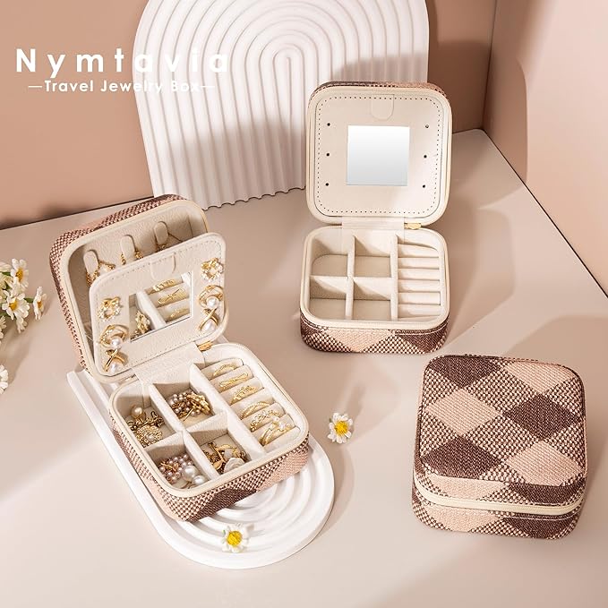 Geometric Diamond Jewelry Box, Argyle Classic Retro Jewelry Travel Case for Women Girl, Trendy Birthday Gradution Gift