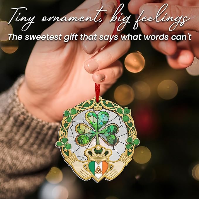 FLAGWIX Christmas Irish Gifts for Women Men - Celtic Knot Claddagh Suncatcher Ornaments 2025 for Tree Decorations - Spiritual Gifts for Women Men, Irish Ornaments for Shamrock Home Decor