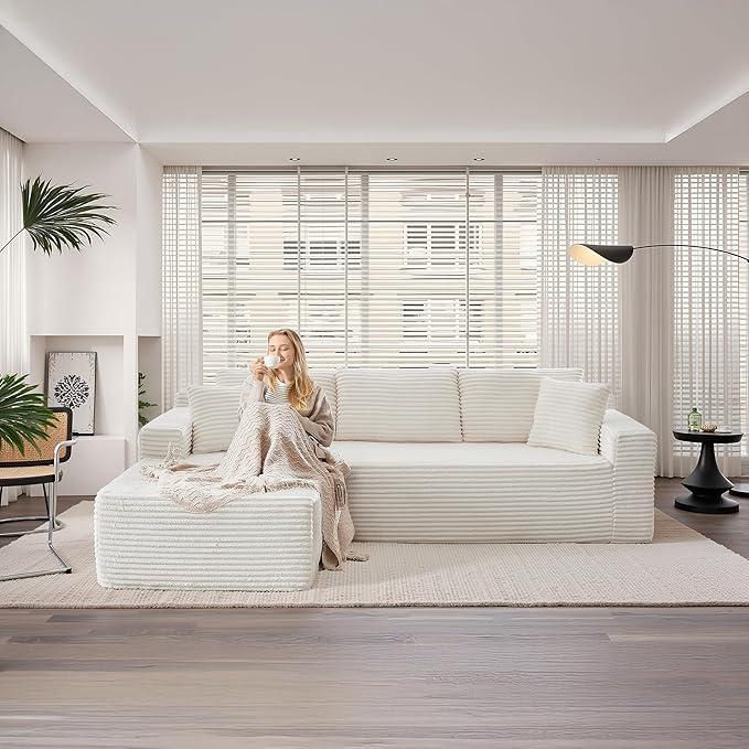 105''Sectional Cloud Couch with L Shaped Chaise,Modern Modular Sectional Sofa,Comfy Sectional Couches for Living Room,Bedroom,Apartment (White, Left Facing Chaise)