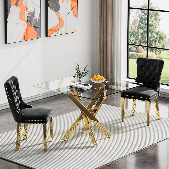 Square Glass Dining Table with Tempered Glass Top and Metal Legs - Modern Style for Home, Kitchen, Dining Room