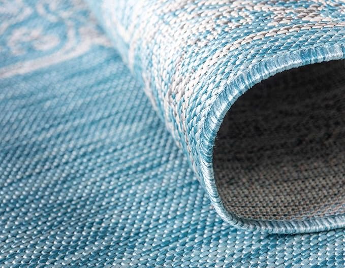 Unique Loom Outdoor Traditional Collection Area Rug - Antique (6' 1" x 9' Rectangle, Light Aqua/ Gray)