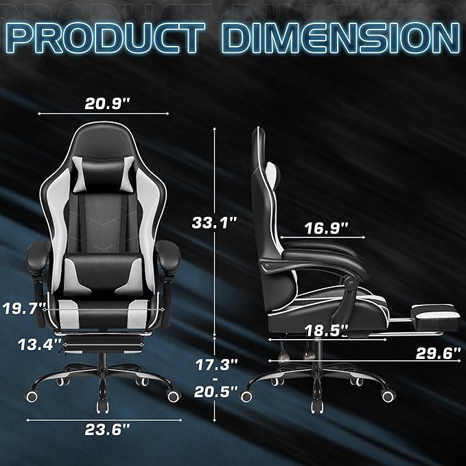 Homall Gaming Chair, Video Game Chair with Footrest and Massage Lumbar Support, Ergonomic Computer Chair Height Adjustable with Swivel Seat and Headrest (White)