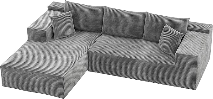 YESHOMY Sectional Couch, 108" Boneless Couches for Living Room, Modular Sectional Sofa with Deep Seat, Cloud Comfy Couch with L-Shape Chaise, No Assembly Required (Corduroy, Gray)