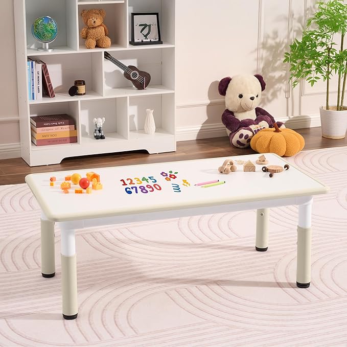 Toddler Table, 7 Level Height Adjustable Kids Play Furniture for Ages 3-8, Rectangular Plastic, 23.6" W x47.2 L, Multi-Activity Desk with Graffiti Desktop for Home & Daycare