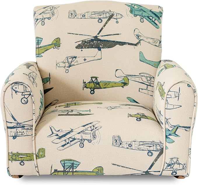 Kid Rocking Chair for Toddlers, Child Chair for Little Kids, Upholstered Toddler Armchair for Children, Comfy and Cute Little Kid Chairs (Rockers, Airplanes Print)