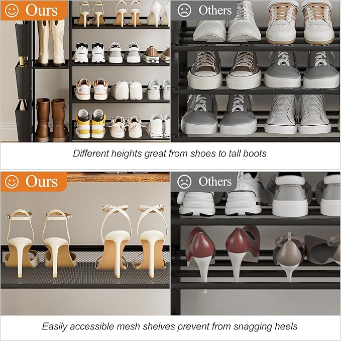 Brown 5-Tier Shoe Organizer - Free Standing Shoe Rack with Storage Bag for High Heels, Entryway, Hallways, Closets, Dormitory Rooms