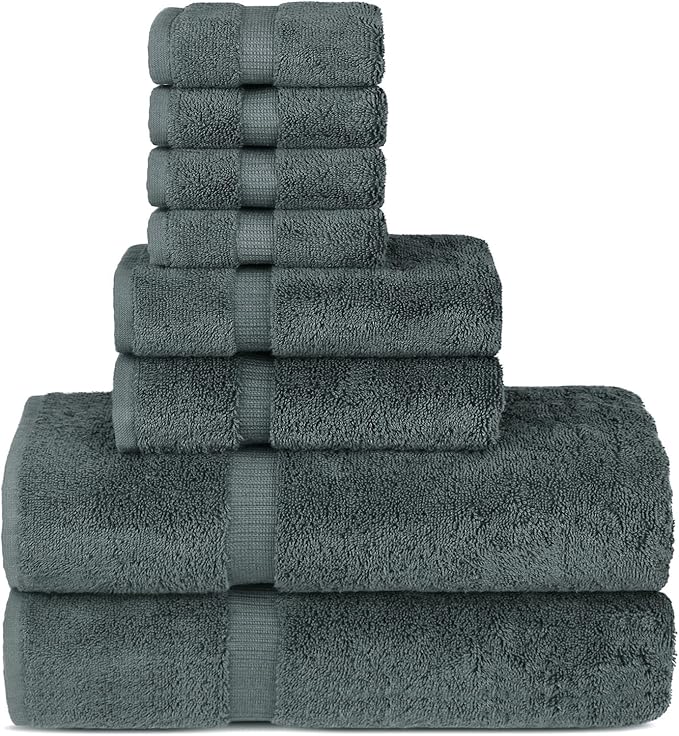 Chakir Turkish Linens Premium Cotton Absorbent Turkish Towels (8-Piece Towel Set, Dark Gray)