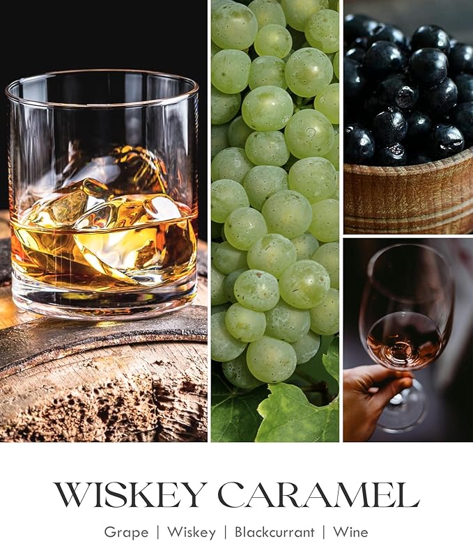 AOOVOO Scented Candles for Men - Large 22oz 120 Hours of Burn Time, Whiskey Caramel Candles for Home Scented | Crackling Wood Wick Soy Candle | Strong Fragranced Black Candle Gift for Women & Men