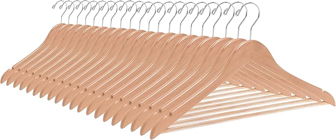 Quality Wooden Hangers - Slightly Curved, Heavy-Duty Coat Hangers with Stylish Chrome Hooks - Natural, 80 Pack Sets