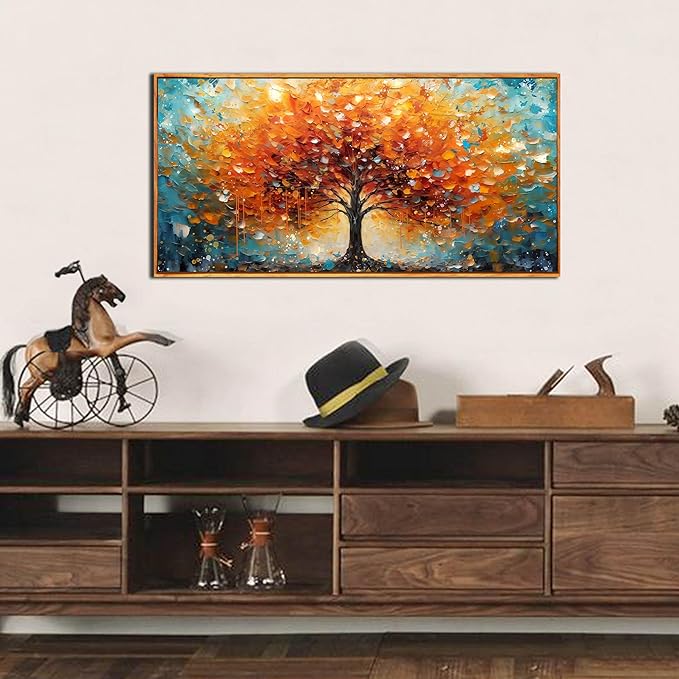 Framed Canvas Wall Art for Living Room Bedroom Office Large Tree of Life Wall Art Orange Tree Picture Modern Canvas Prints Decor Size 20x40