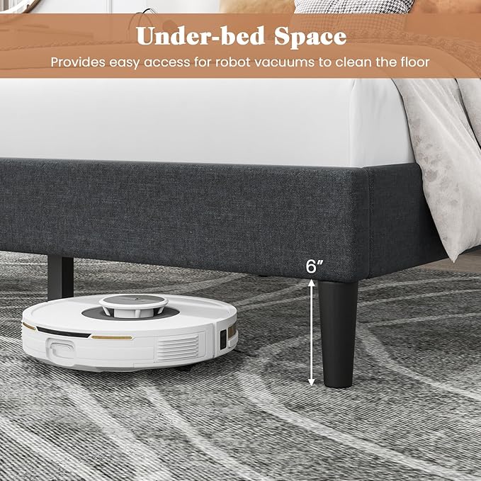 Giantex Queen Platform Bed Frame, Modern Upholstered Bed Frame with Vertical Channel Tufted Headboard, Wooden Slats Support, No Box Spring Needed, Gray