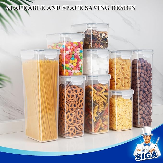 MR.SIGA 16 Pack Airtight Food Storage Container Set, BPA Free Kitchen Pantry Organization, Kitchen Canisters for Cereal, Spaghetti, includes 24 Reusable Sticker Labels