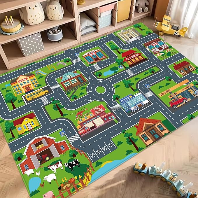 Kids Carpet Playmat, Kids Rug for Playroom Car Mat Town City Road Map Playmat, Extra Large Boys Kids Car Track Play Rug Bedroom, Living Room (Style Four, 78.7X 59 INCH)