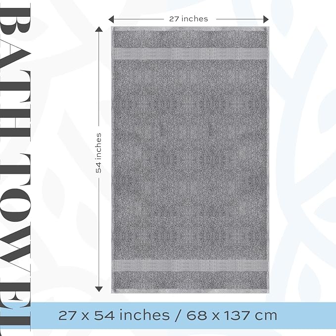 White Classic Luxury Bath Towels Set of 4 Large - 700 GSM Cotton Ultra Soft Bath Towels 27x54 | Highly Absorbent and Quick Dry | Hotel Towels for Bathroom Luxury, Plush Shower Towels, Light Grey