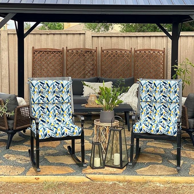 Set of 2 Outdoor High Back Chair Cushions 44"x 22",Water Repellent Rocking Seat Cushions Replacement, Seat/Back Chair Cushions for Patio,Porch,Balcony and Indoor - Leaves Multi