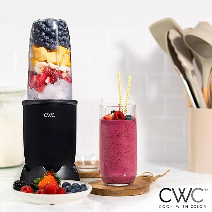 COOK WITH COLOR Personal Power Blender 600W, 24oz Capacity, BPA-Free Jar, Ice-Crushing Blades, Ideal for Smoothies & More, Anti-Slip Feet, Easy to Clean, Black