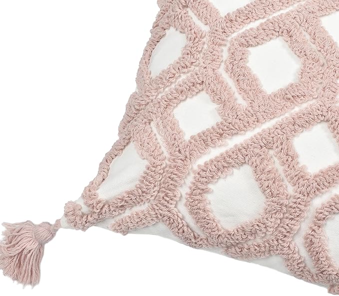 Boho Pillow Covers 18X18 Inch Boho Tufted Throw Pillow Covers Decorative Tassels Cushion Cover Farmhouse Pillow Case for Couch Sofa Bed Living Room Bedroom, Blush