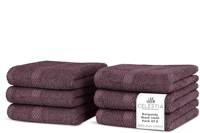 100% Cotton Wash Cloth for face & Body Set of 6, (12 x 12 inches) Sustainable, Soft, Highly Absorbent, Combed Cotton Wash Cloths Pack of 6 for Hotels, Spa, Bathroom, Dorm, Burgandy