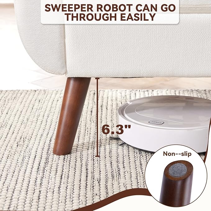 Tbfit 65" W Loveseat Sofa, Mid Century Modern Couches Love Seats for Living Room, Button Tufted Upholstered Small Couch for Bedroom, Solid and Easy to Install Love Seats Furniture, White