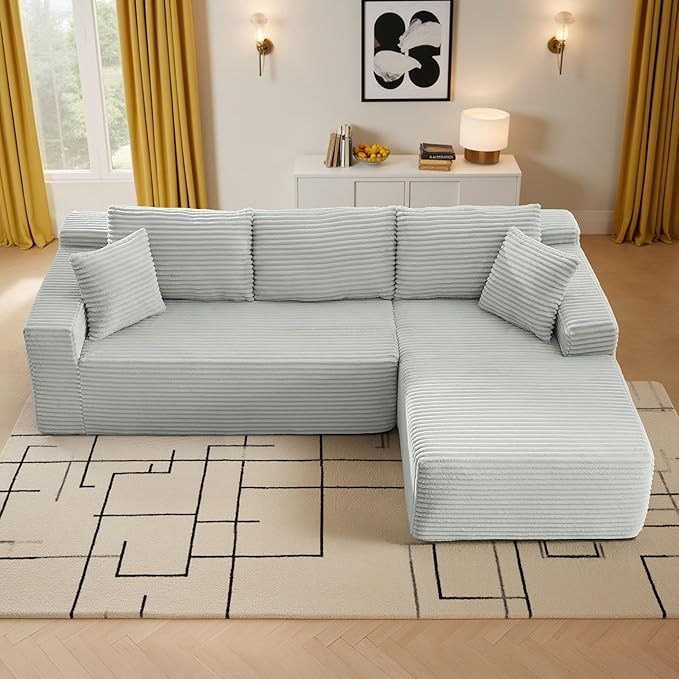105''Sectional Cloud Couch with L Shaped Chaise,Modern Modular Sectional Sofa,Boneless Couch with Deep Seat,Comfy Couches for Living Room (Light Grey, Right Facing Chaise)