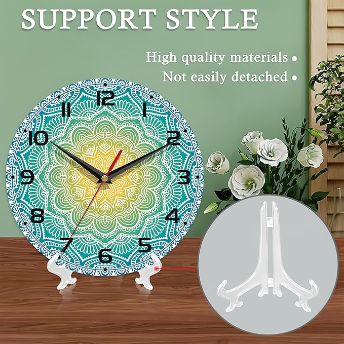 Wall Clocks Battery Operated,Blue Yellow Mandala Clock for Living Room,Decorative Wall Clock for Living Room, Bedroom, Bathroom and Kitchen,10 Inch