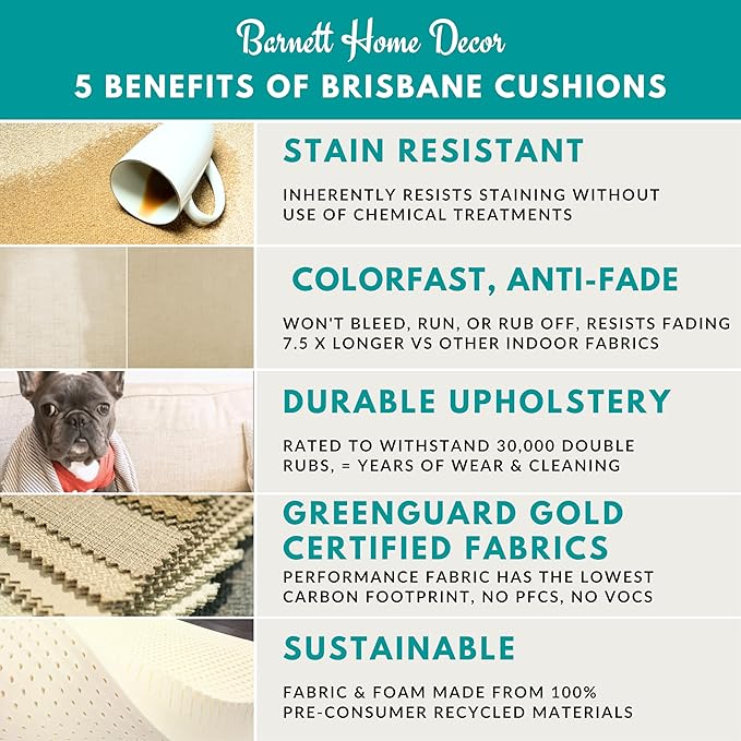 Barnett Home Decor Dining Chair Cushions with Ties, 16.5 x 18, Pack of 4 – Brisbane Natural Tweed – Stain-Resistant Performance Fabric, Latex Foam Fill, Made in USA