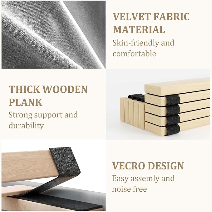 Queen Bed Frame with Storage Drawers, Upholstered Queen Size Platform Bed with 47" Tall Headboard and Wingboard, No Box Spring Needed, Noise Free, Easy Assembly, Wooden Support Slats, Light Grey