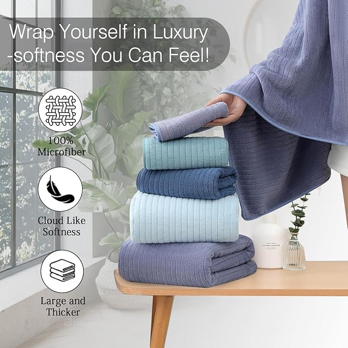 18 Piece Family Bath Towel Set Include 6 Bath Towels,6 Hand Towels and 6 Washcloths Soft Bathroom Towel with Hanging Loops,Highly Absorbent Quick Dry Towels Set for Bathroom,Hotel and Spa-Violet