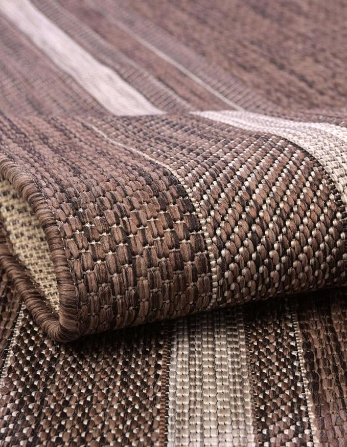 Unique Loom Outdoor Border Collection Area Rug - Soft Border (13' Square, Brown/ Ivory)