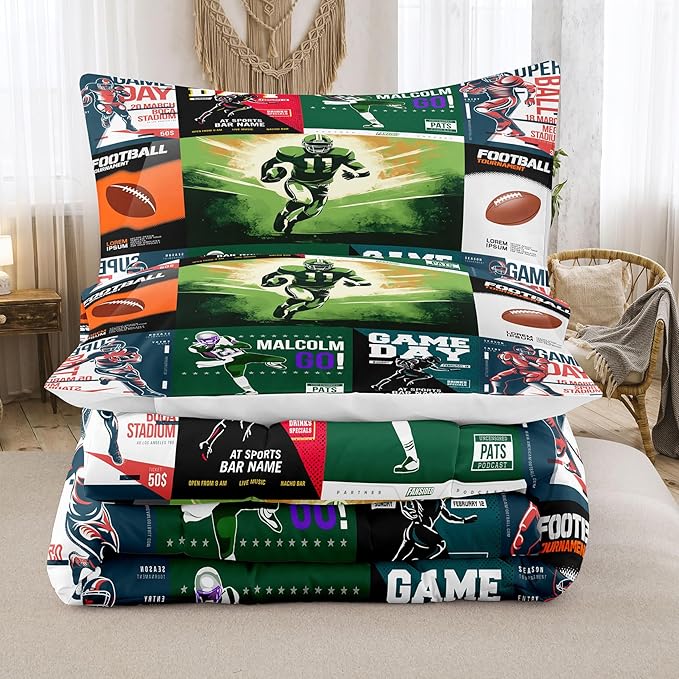 Tailor Shop Football Comforter Sets Queen Size, Sports Bedding for Boys With 2 Pillowcases