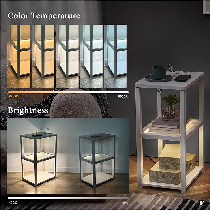 FENLO Nightstand with Charging Station, Small End Table with Charging, Side Table with Storage – Minimalist Nightstand for Bedroom or Small Spaces Flare