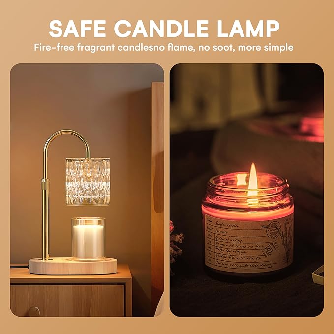 Candle Warmer Lamp with Timer and Adjustable Height, Vintage Home Bedroom Decor, Gifts for Mothers, and Housewarming Gifts, Electric Wax Melt Warmer Lamp with 2 Bulbs
