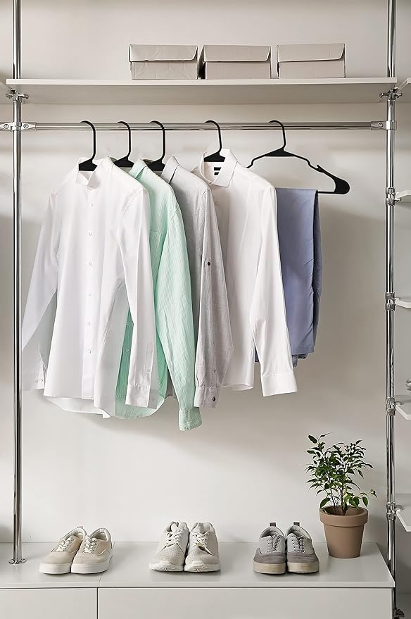 Royale Linens 40 Pack Black Plastic Hangers for Clothes - Heavy Duty Clothes Hanger for Everyday Use - Lightweight & Space Saving Notched Plastic Hangers