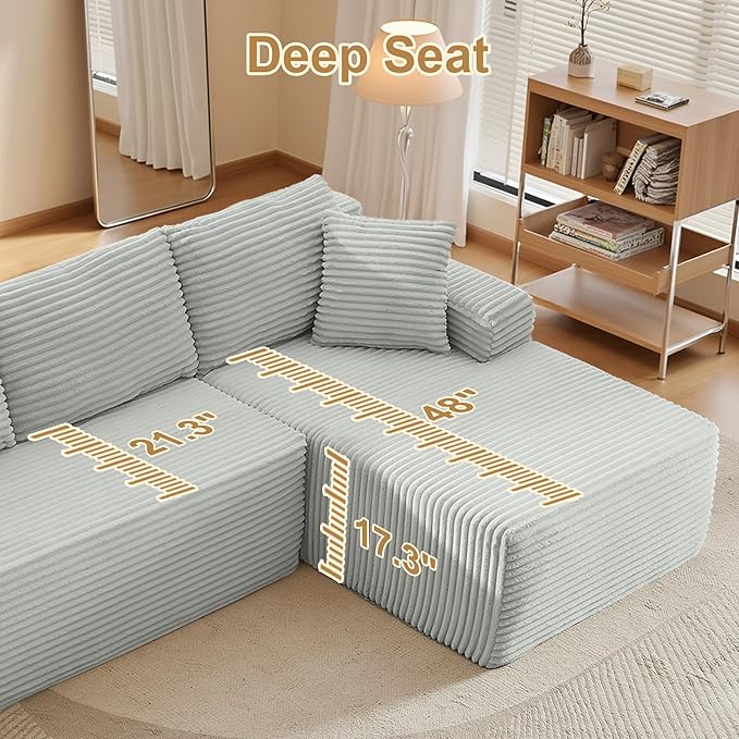 105''Sectional Cloud Couch with L Shaped Chaise,Modern Modular Sectional Sofa,Boneless Couch with Deep Seat,Comfy Couches for Living Room (Light Grey, Right Facing Chaise)