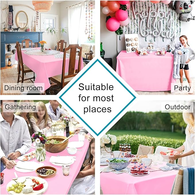 Hiasan 2 Pieces Pink Tablecloth Rectangle - Washable Waterproof Fabric Oblong Table Cloth for Card Tables, Party and Dining, 54 x 80 Inch