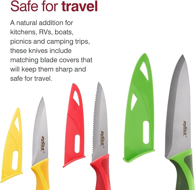 Zyliss 3 Piece Knife Value Set - Kitchen Knife Set - Kitchen Knife Set with Sheath Covers - Includes Paring, Serrated Paring & Utility Knives - Stainless Steel