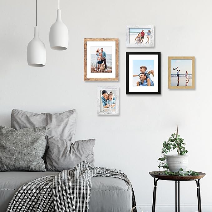 11x14 Picture Frame Set of 4, High Definition Tempered Glass 11 x 14 Photo Frames for Wall Mounting(Distressed White+Oak+Rustic Brown+Black)