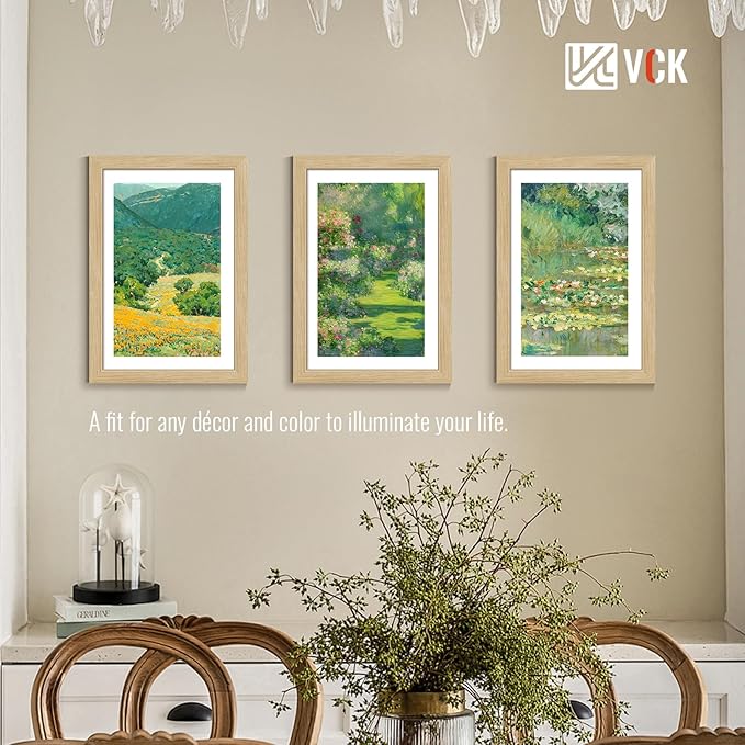 VCK 12x18 Poster Frame Set of 4 - Oak, Gallery-Quality Wood Picture Frames, 1.1-Inch Wide Border, Polished Plexiglass, Vertical or Horizontal Wall Display for Photo/Art/Prints, Natural Oak
