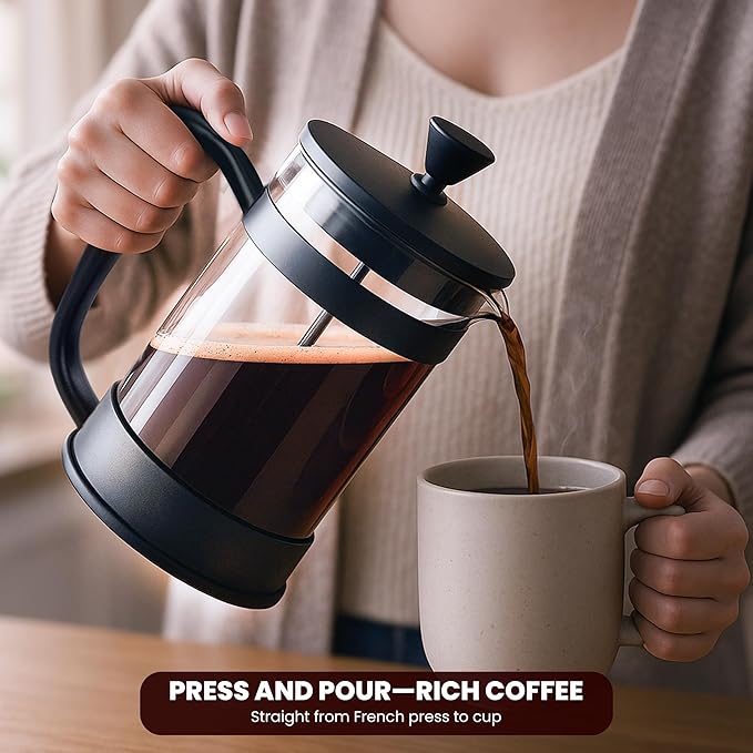 Utopia Kitchen 12 Ounce 0.35 Liter French Press Coffee Maker, Tea Maker, Travel Coffee Presses, Heat Resistant Thickened Borosilicate Coffee Pot for Camping Travel Gifts, Black Pack of 1
